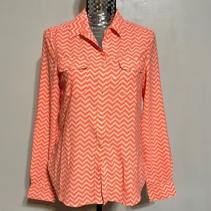 American Eagle Chevron Coral Button Down Blouse - Size Small